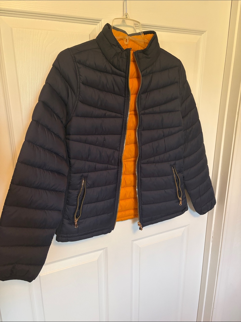 Reversible Navy and Orange Lightweight Puffer Jacket